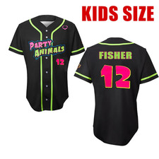 Party Animals Fisher 12 Jerseys Button Baseball Youth Size Kid Boys Girls