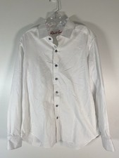 Mens ROBERT GRAHAM Flip Cuff Shirt Size Large White Cotton Embroidered EUC