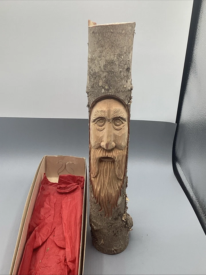 Escultura de arte popular esculpida à mão em madeira espírito velho rosto de árvore 14,25 polegadas - Imagem 3 de 4