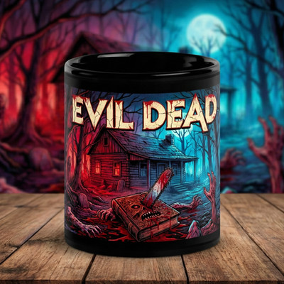 Evil Dead Design Coffee Mug   Dark Zombie Motif & Chainsaw   Horror Art