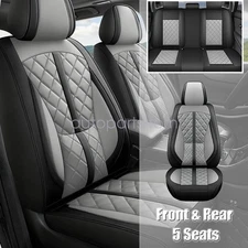 PU Perforated Leather Seat Cover Front & Rear Protector Cushion For Toyota Gray