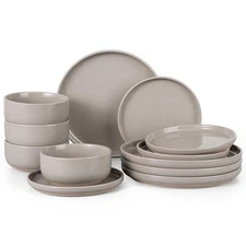 Stoneware Dinnerware Sets, 12-Piece Plates and Bowls Set for 4, Dishes Set fo...