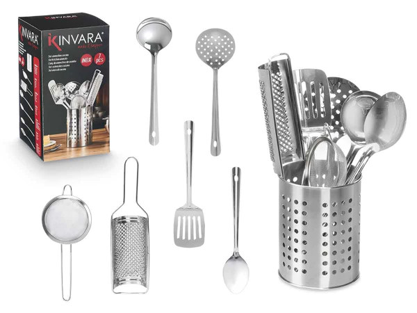 7-teiliges Edelstahl Küchenhelfer Set – Profi Küchenutensilien zum Kochen