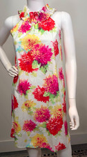 Lolly Wolly Doodle Womens S Floral Cotton Shift Dress Ruffle Neck Made in USA