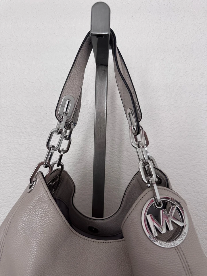 Michael Kors Fulton Shoulder Handbag Gray Pebbled Leather W/ Silver Hardware - Image 2 of 4