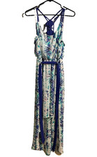 Aztec Princess Vera Wang Tropical Chiffon High Low Maxi Racer Back Dress Sz L