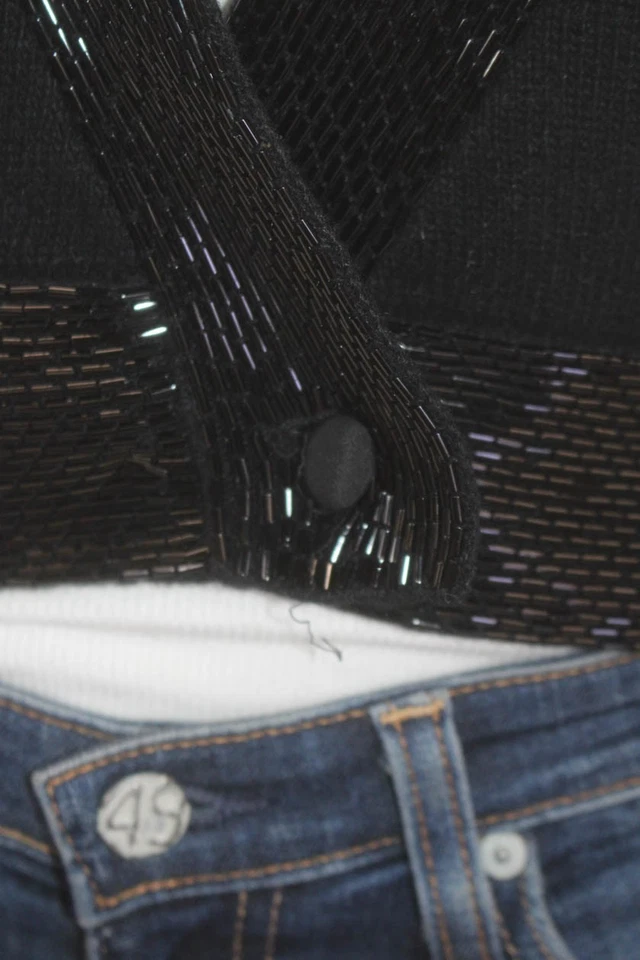 Suéter Calvin Klein Classics Mujer Lana Seda Cuentas Abotonado Envolvente Negro Talla S Foto 4 de 4