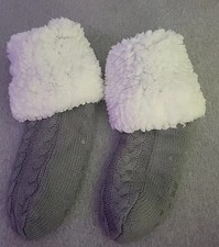Soft Sherpa Lined Slipper Socks - One Size Fits All - Gray/Cream