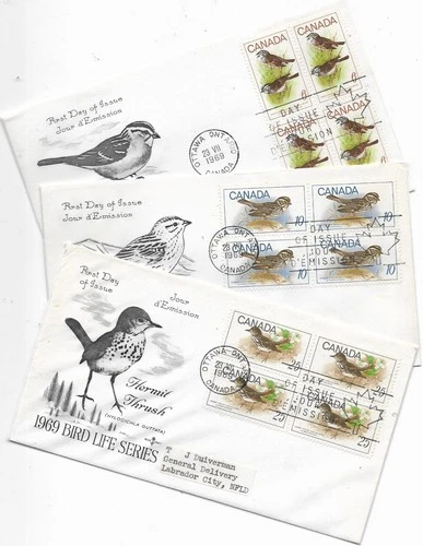 1969 CANADA BIRDS SERIES BLOCKS OVER THREE SUPERB FDC