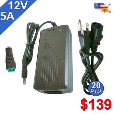 10~50 Pack 120V AC To 12V DC Transformer 5A 60W Universal LED Strip Power Supply