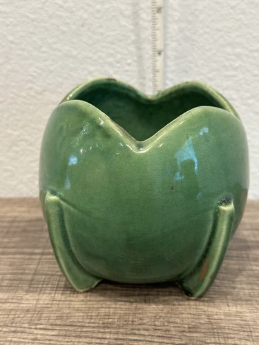 Vintage Nelson McCOY Pottery Art Deco Green VASE 4" Tulip Ball Planter