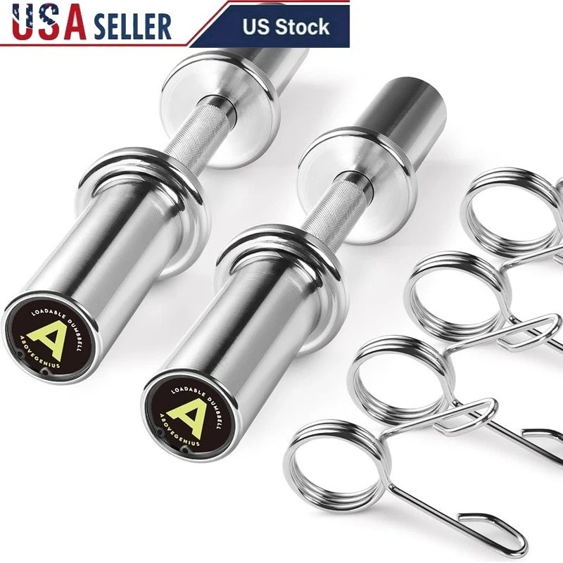 Olympic Dumbbell Bars Set 16 Inch Solid Steel Rotating Sleeves 100LB Capacity US