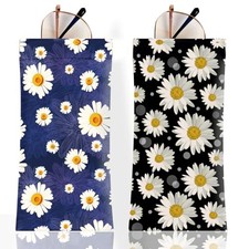 2Pcs Sunglass Eyeglass Glasses Case Soft PU Leather with Cleaning Cloth Daisy