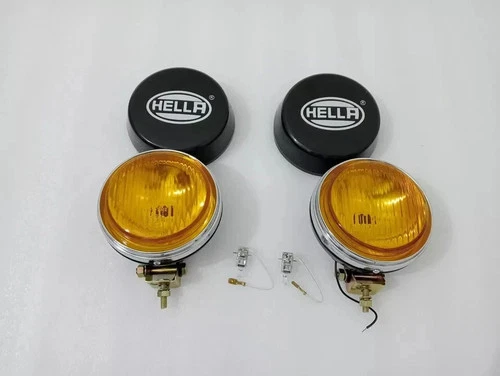 Pair Hella Yellow Fog Lamp With Cover With Bulb H3 Halogen Bulb Universal Fit