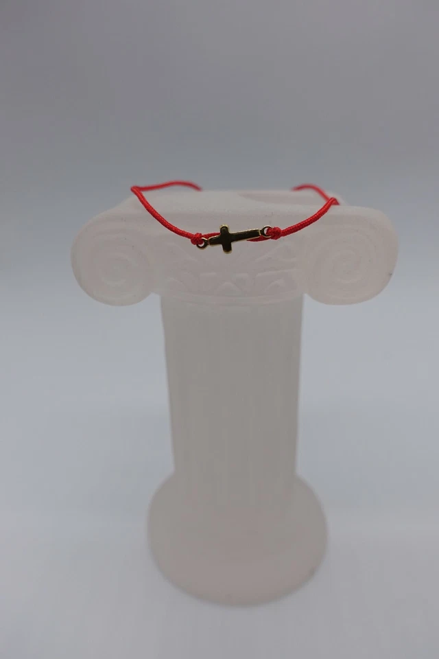 x6 Cabalá Cuerda Roja Cruz Chapada en Oro Medalla para Bebé Foto 2 de 4