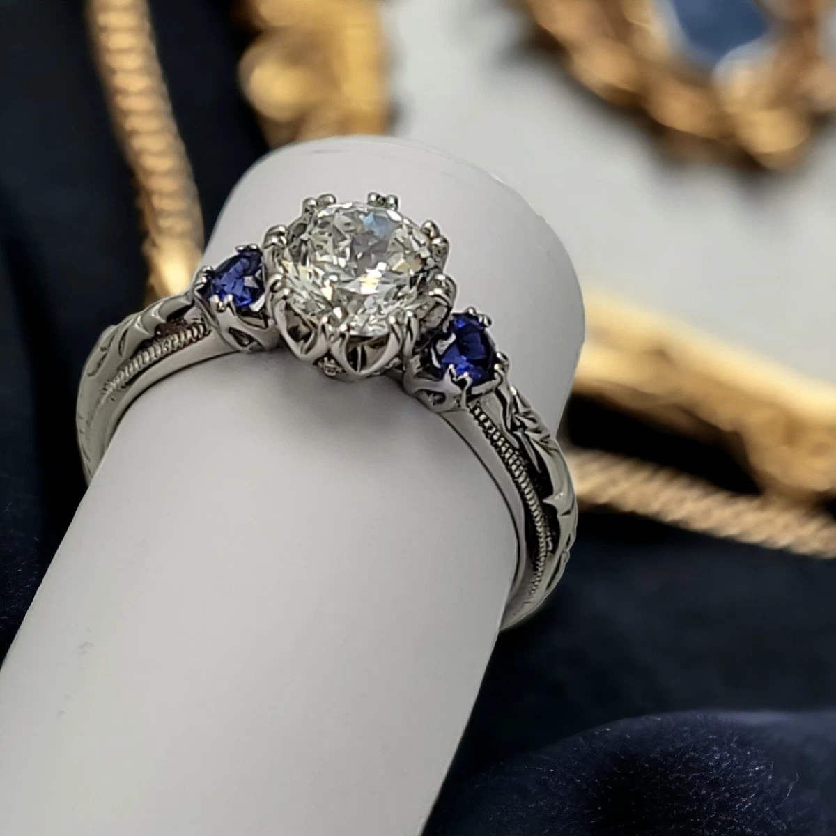 wonderful Sterling TACORI Solitare Cubic Zirconia CZ blue Sapphire RING size 10