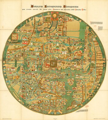 1898 Flat Earth Mappa Mundi World Map Gervase of Ebstorf Monialium Ebstorfensium