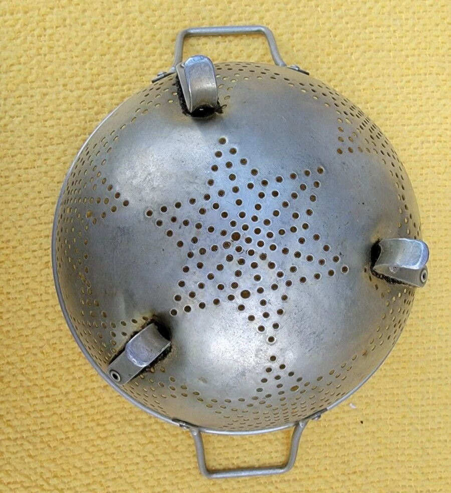 Vintage Strainer Aluminum Colander Star Design Two handles Farm Country Decor