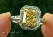 Radiant Cut 2.50CT Real Citrine Engagement Wedding Halo Ring 14K 2-Tone Gold FN