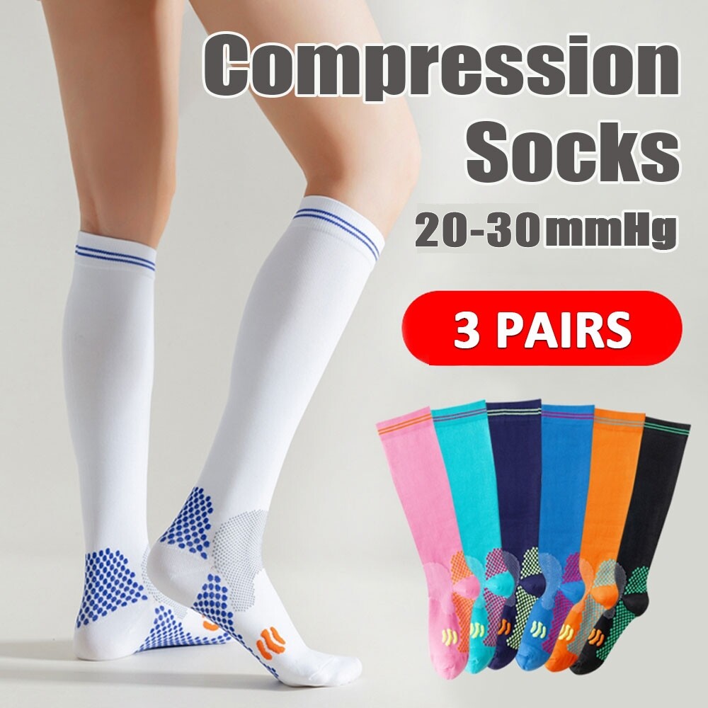 3 pares de calcetinas de compresión para hombres y mujeres 20-30 mmhg EE. UU.