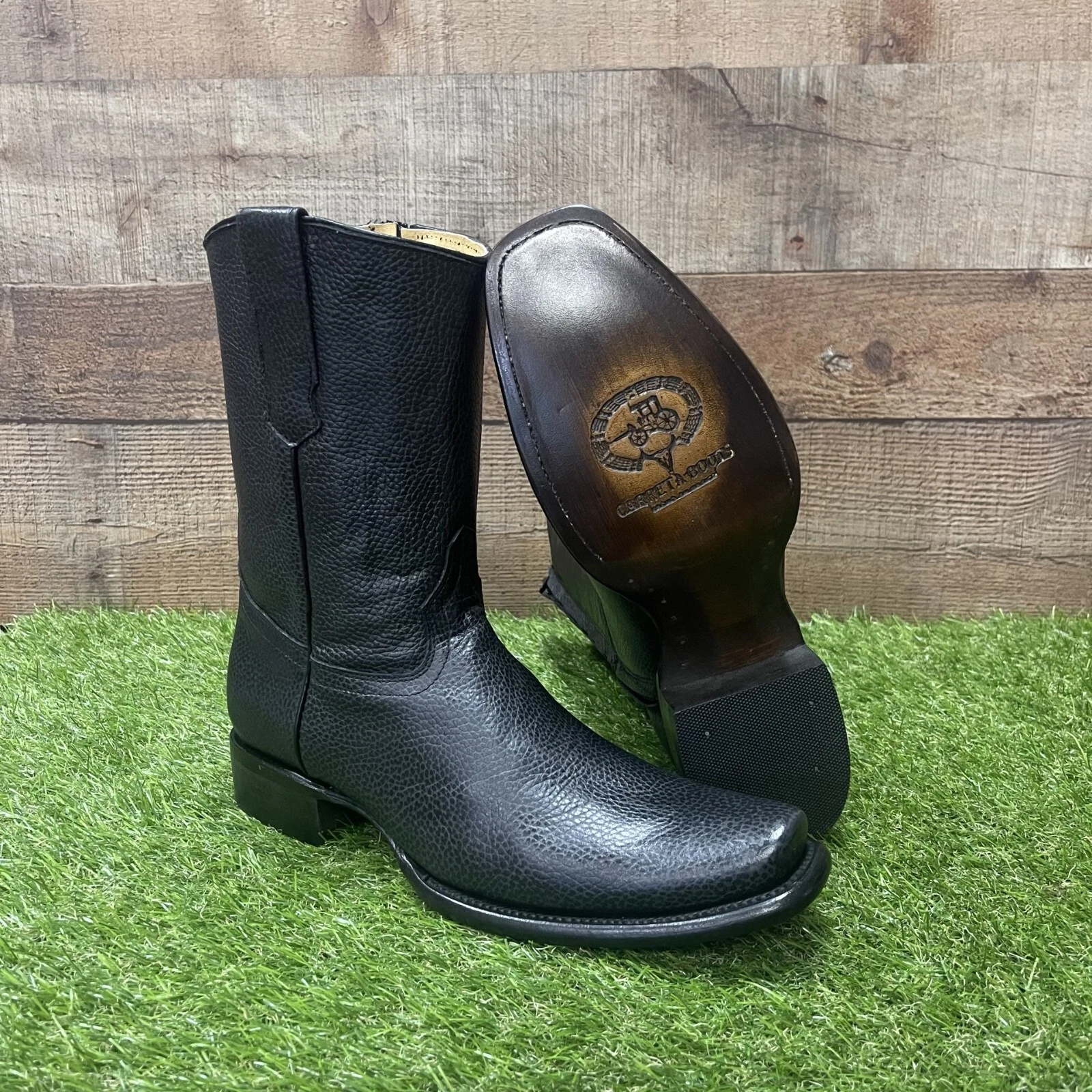 Mens Zipper WESTERN COWBOY Leather BLACK Boots BOTA Vaquera Mexicana Est. Dubai