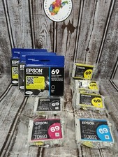 Lot Of 9 Epson 69 4 Black and 5 Color Ink Cartridges Expire 6/2024-25 Sealed
