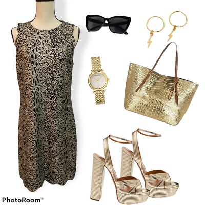 anne klein gold dress Anne Klein | Dresses | Womens Anne Klein Metallic Long Sleeve Tie Belt  Aline Formal Dress Golden Xl