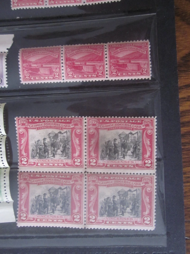 1 page of 39 1920-30s curled US stamp multiples: strips blocks selvage MNH - Image 3 of 4