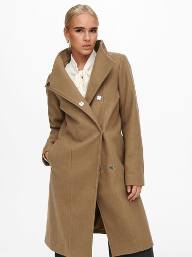 Chaqueta Abrigo de Mujer Con Cuello Alto Onlvalentina Abrigo Tostado  Coconut | eBay