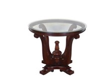 Tisch Couchtisch Mahagoni im dunklen Nussbaumfarbton Glasplatte D: 73 cm -11196-