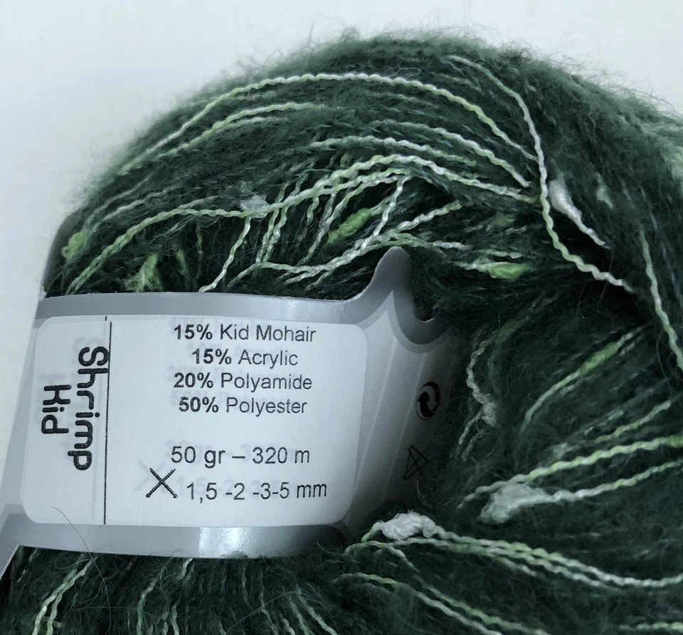 Lot of 8 New Balls Of Ice Yarns Shrimp Kid Mohair Green/White #11463 Fine Sport - Image 4 of 4