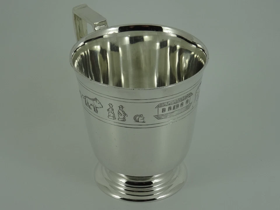 TAZA DE BAUTIZO RARA GEORGE V PLATA ESTERLINA SÓLIDA ARCA DE NOÉ LONDRES 1934 Foto 2 de 4