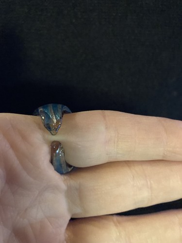 Vintage Retro Blue & Metallic Striped Lucite Ring Unisex Size 8.5 Bubble Groovy - Picture 3 of 4