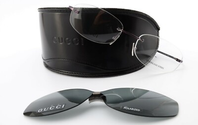 GUCCI Brille GG 1770 Polarized Lila  Oval mit Sun Clip Randlos Leicht