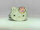 2.20 Ct Round Cut Simulated Diamond Cute Hello Kitty Ring 14k White Gold Plated