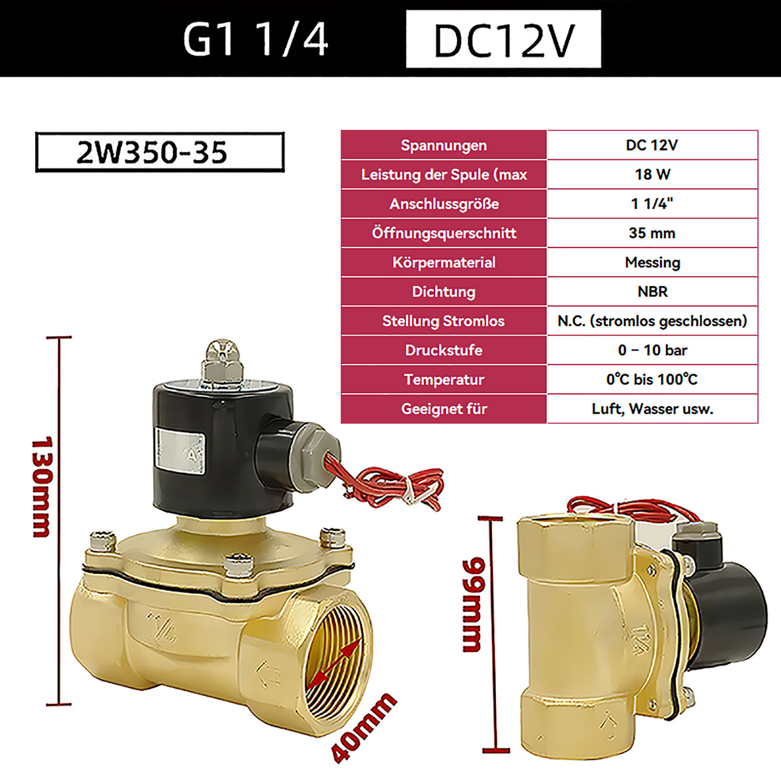 FSA Magnetventil Premium M 1/4 12 C, 1/4 Zoll, Messing, Stromlos