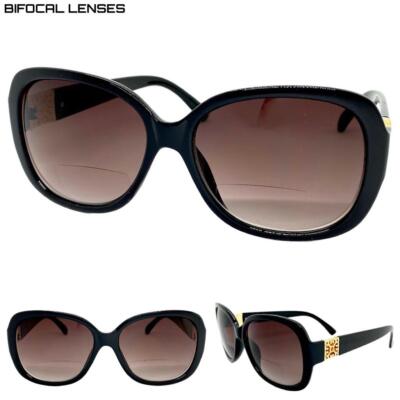 Womens Oversized Western Cowgirl BIFOCAL Reading SUN GLASSES READERS Black Frame