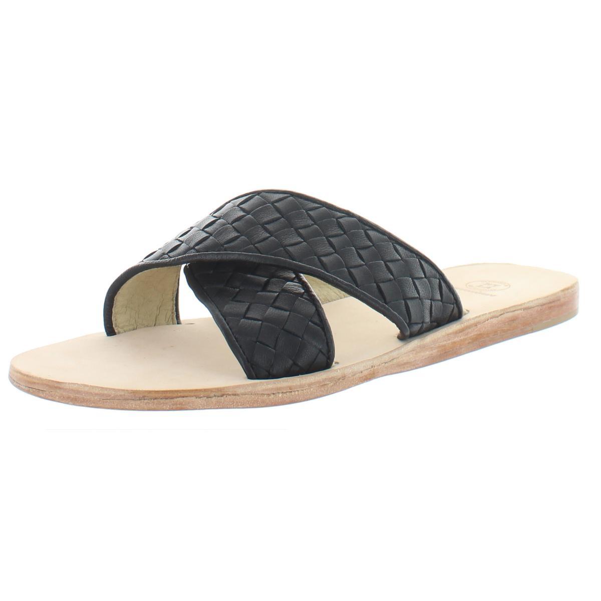 Дизайнерские женские черные босоножки на плоской подошве из искусственной кожи 9 Medium (B,M) BHFO 5144