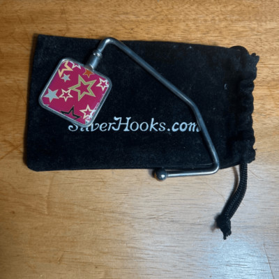 SilverHooks Purse Holder Hook, Red MultiColor Stars, Comes with Pouch