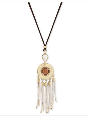 $45 Lucky Brand gold tone beaded stone leather Adjustable slider