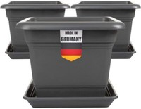 3Er Set PflanzküBel 28X28 Cm Blumentopf Anthrazit Eckig Mit Untersetzern