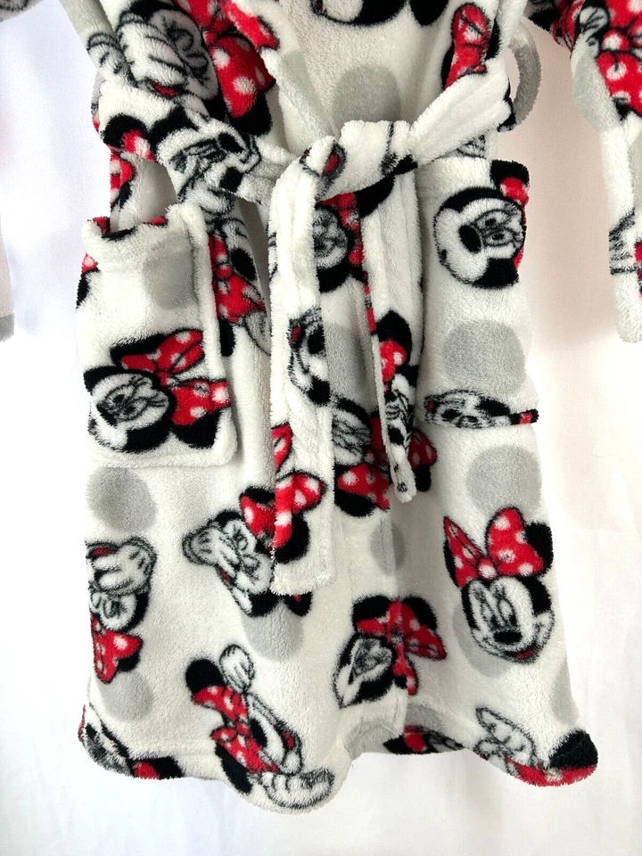 Bata blanca para niña Disney Minnie Mouse con corbata suave polar, puntos negros/rojos/grises, talla 6 Foto 3 de 4