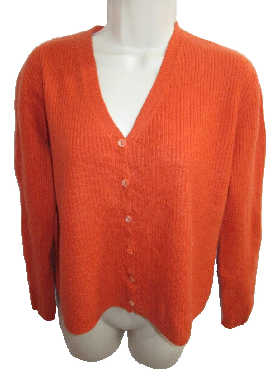 Country Shop 100% Cashmere Orange Ribbed Knit V-n… - image 1