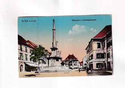 F4014 Postcard ST. VEIT / GLAN Carinthia Main Square Trinity Column 1917
