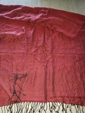 ANNE KLEIN women LONG WIDE SCARF dark red black zig zag design 76 x 31 inch NICE