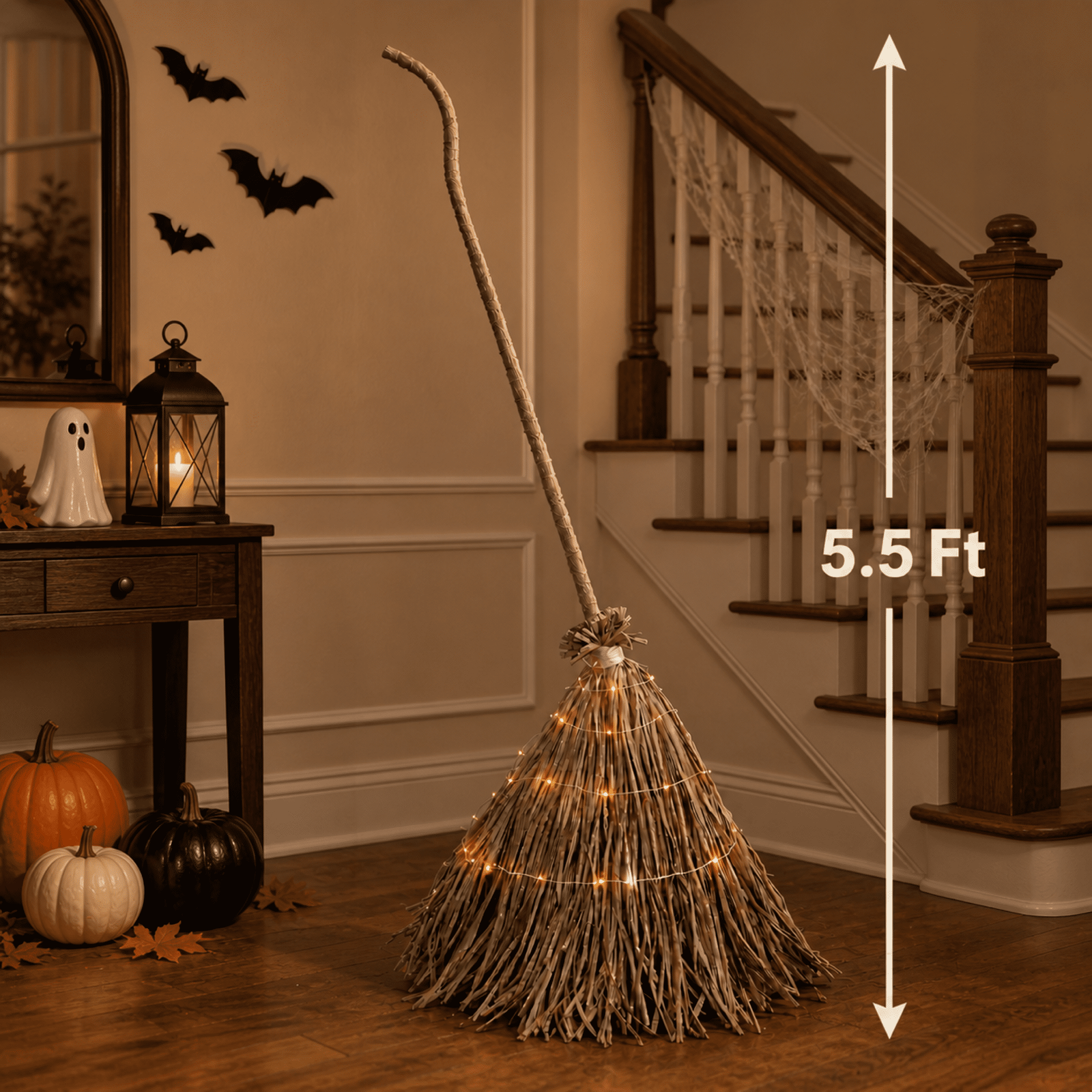 Halloween Decor Broom,Fall Decorations for Home,5.5 Ft Giant Light Up