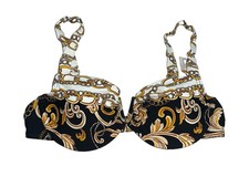 NWT Carmen Marc Valvo Filigree Status Print V-Wire Bikini Top S