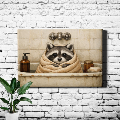 Cute Raccoon Bath Wall Art