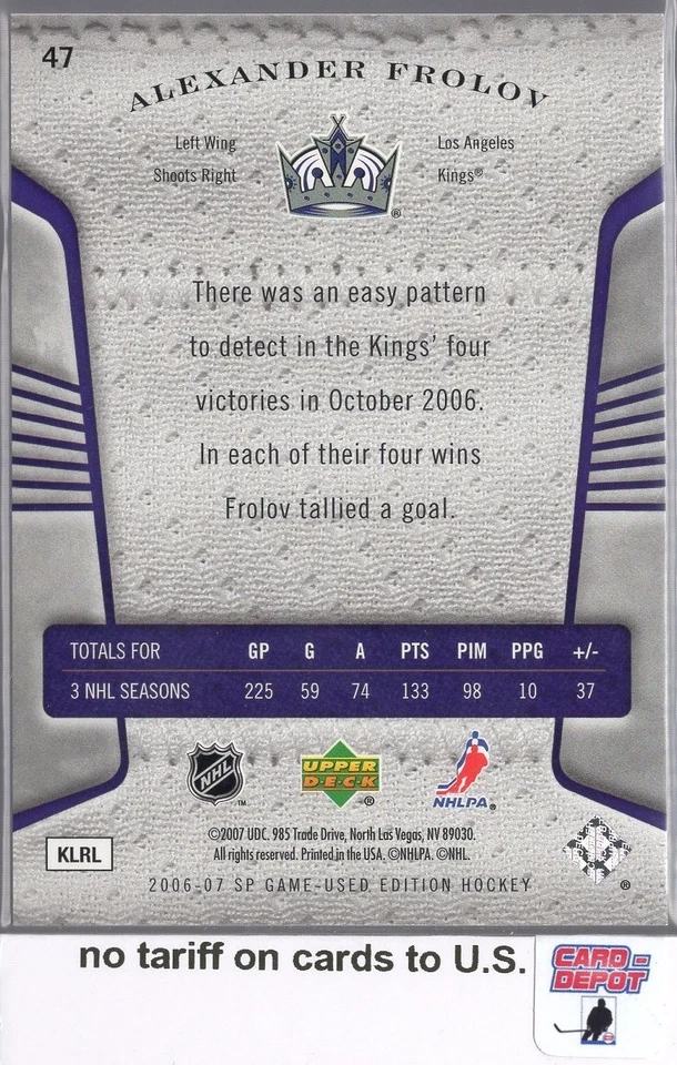2006-07 SP Game Used Rainbow #47 Alexander Frolov 08/25 - Image 2 of 2