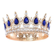 Blue Queen Crown for Women Crystal Tiara Girl Rhinestone Wedding